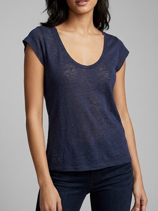 Express Tops - Express Navy Blue Slub Knit Scoop Neck Tee